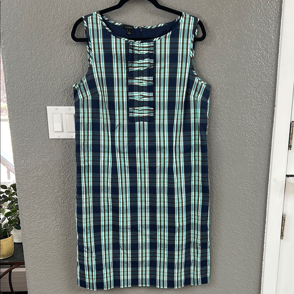 Talbots Navy and Mint Plaid Midi Dress
